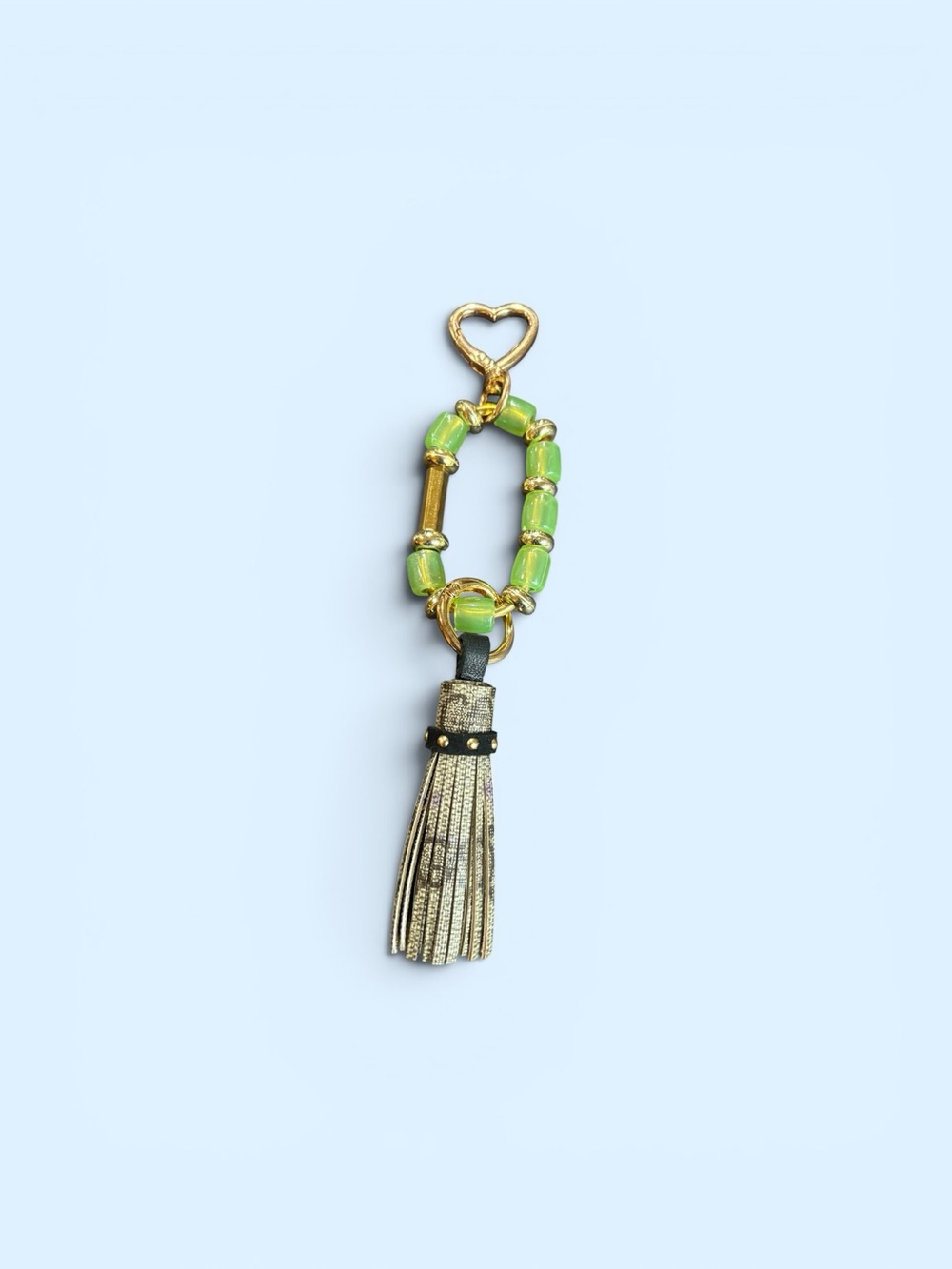 Upcycled Gucci Canvas Tassel Gold Keychain with Red Accents